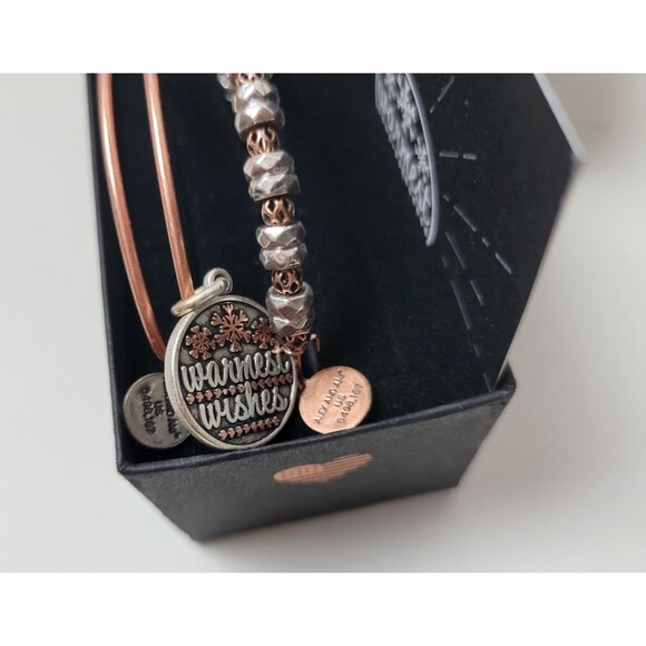 Alex and Ani Warmest Wishes Set of 2 Bangles Bracelets Rose Gold Tone - Picture 3 of 4